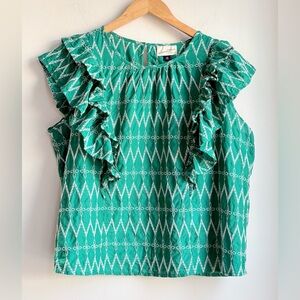 Universal Threads Bright Green Embroidered Ruffled Cotton Blouse XXL
